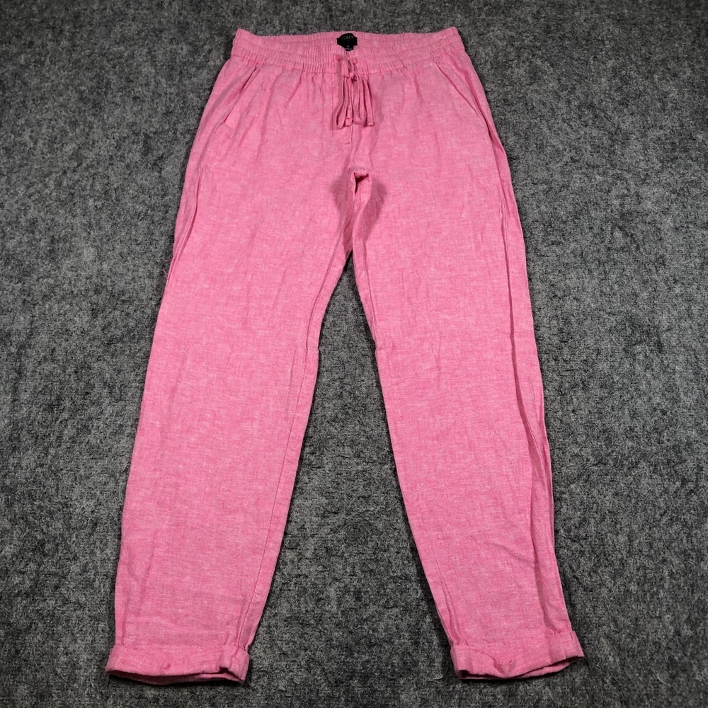 J.Crew Pants Womens 2 Pink Linen Cotton Jogger Elastic Waist Cuffed Lounge